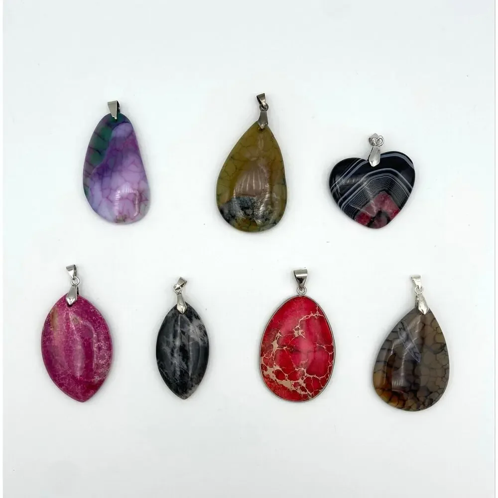 Destash Lot 18 Stone Pendants & Bails Jewelry Making Plus 1 Glass Pendant Lot #1